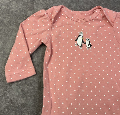 🐧 Carter's Pink Penguin Long Sleeve Bodysuit (3 Months)