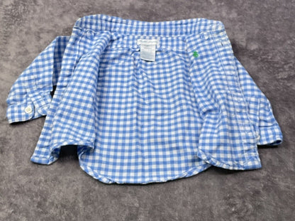 Ralph Lauren Baby Boys 3M Blue White Gingham Button Down Shirt Pony Logo 100% Co