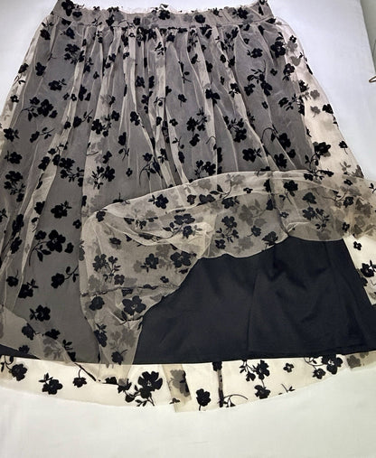 Cato Women's 22/24W Black Floral Mesh Tulle Midi Skirt Plus Size Layered Pull On