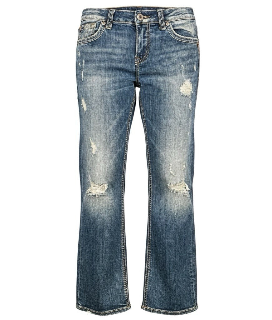Silver Jeans Sam Womens 28 Low Rise Distressed Bootcut Jeans Medium Wash