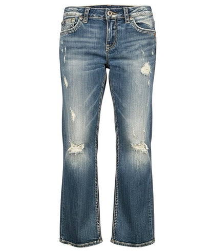 Silver Jeans Sam Womens 28 Low Rise Distressed Bootcut Jeans Medium Wash