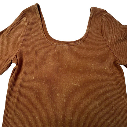 Wild Fable Women’s XXL Deep Orange Ribbed Crop Top Long Sleeve Stretch Casual