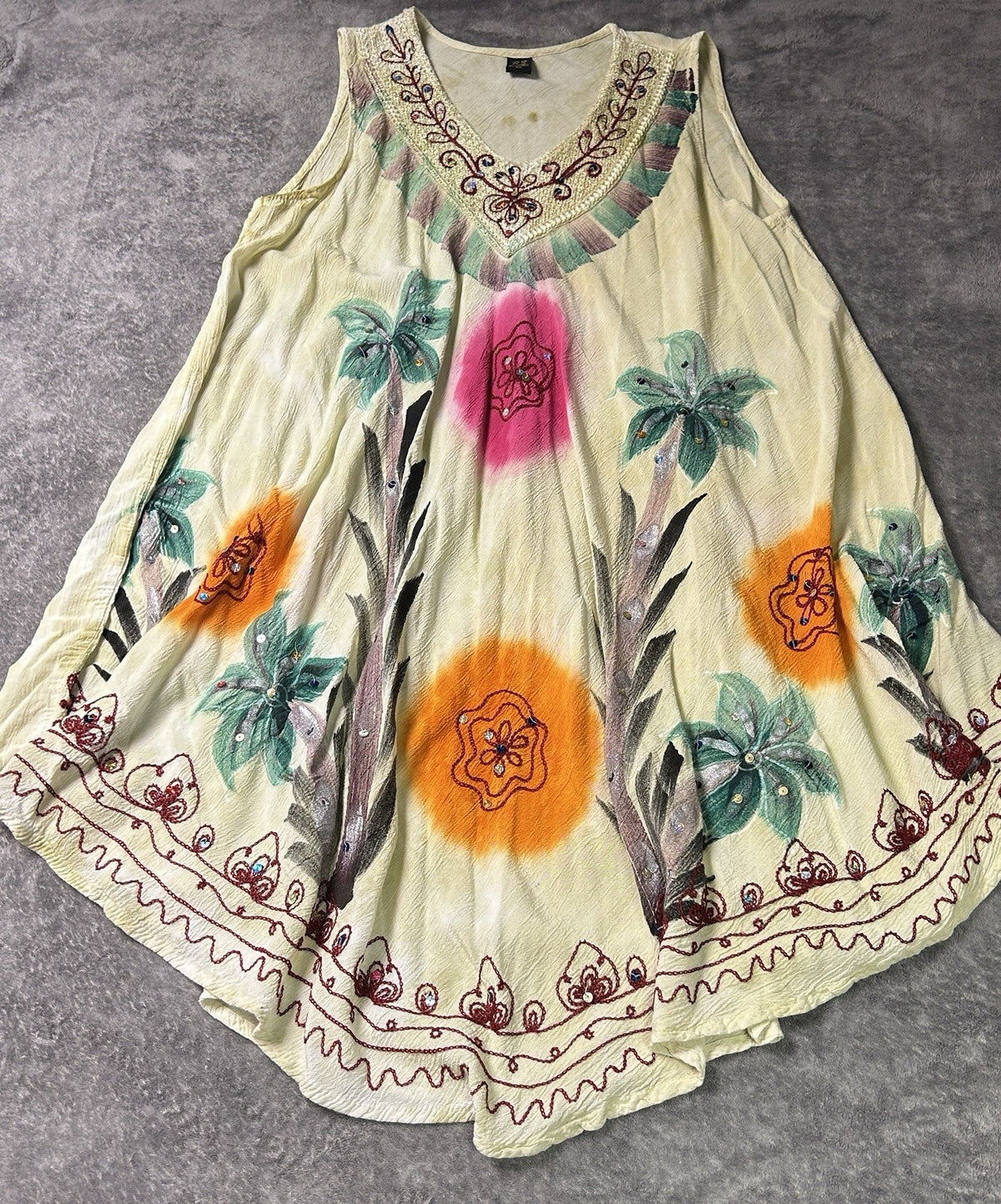 River Sun Women’s 3X Boho Dress Embroidered Sequin Floral Handkerchief Hem