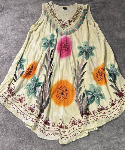 River Sun Women’s 3X Boho Dress Embroidered Sequin Floral Handkerchief Hem