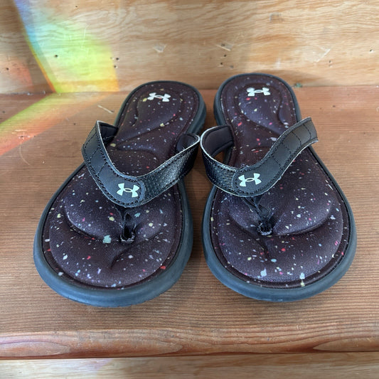 Under Armour Girls Flip Flops Size 3Y Black Galaxy Splatter Cushioned Sandals