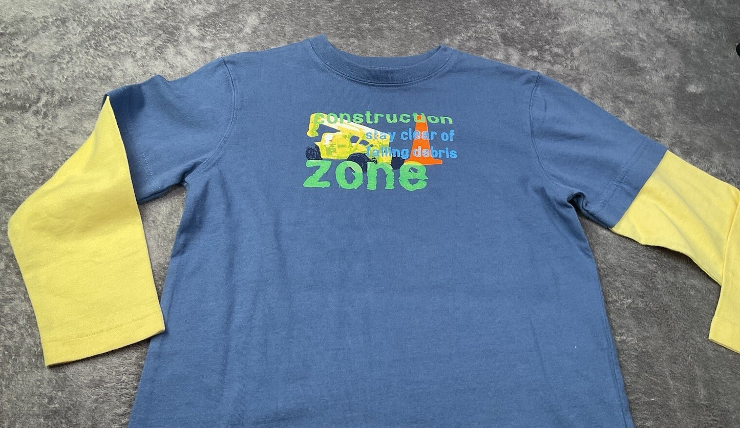 Talbots Kids Construction Zone Long Sleeve Shirt Blue Yellow Size 7 Boys