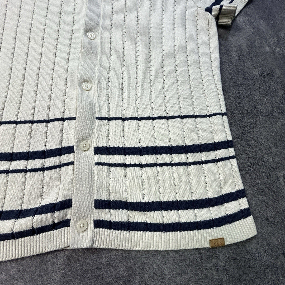 Abercrombie Kids Short Sleeve Striped Knit Polo Cream 13/14