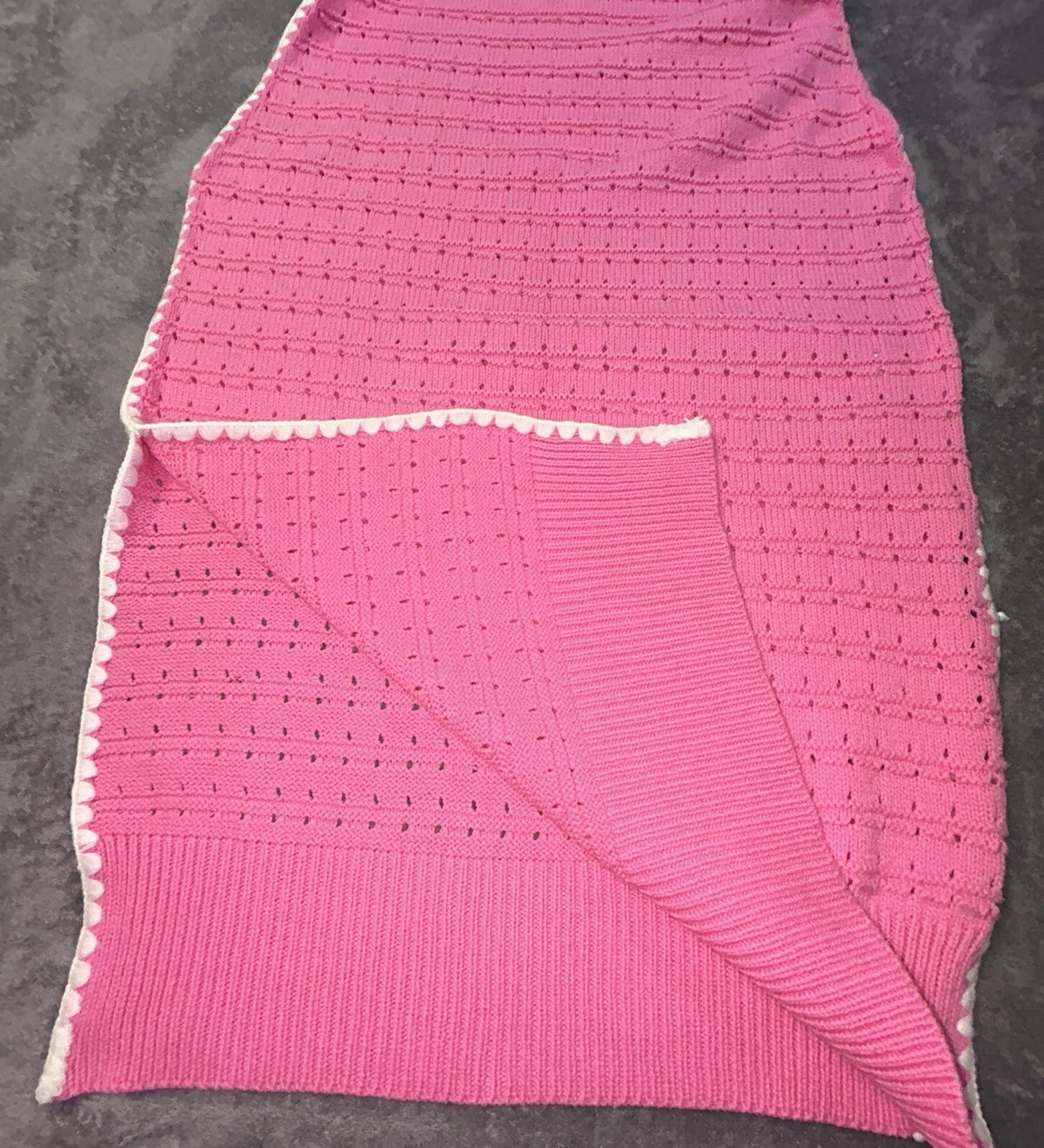 So Me Reece Pink Pointelle Knit Midi Dress Women’s L Sleeveless Contrast Trim