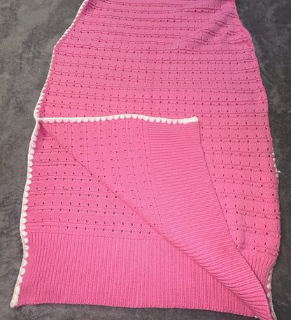 So Me Reece Pink Pointelle Knit Midi Dress Women’s L Sleeveless Contrast Trim
