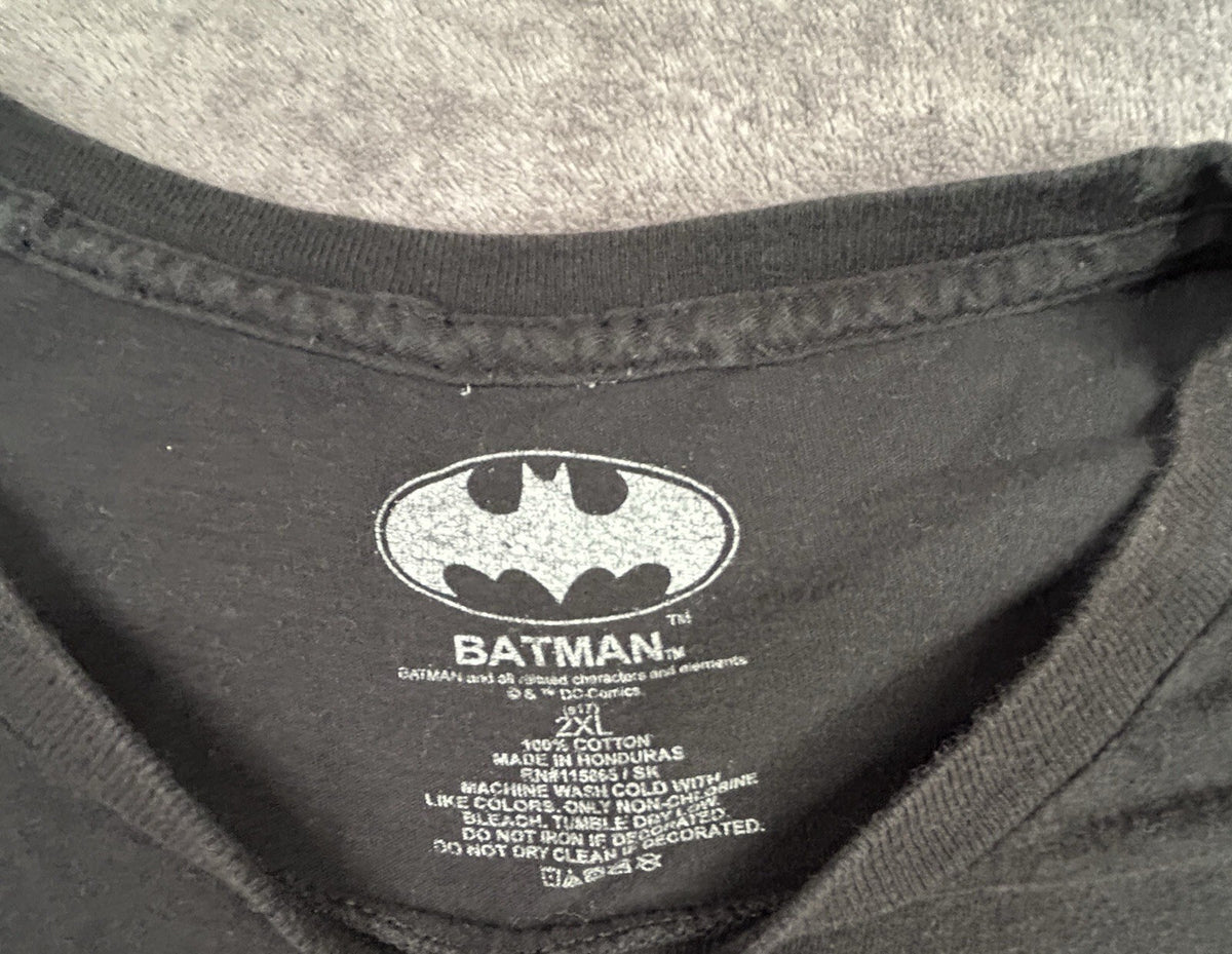 Batman Mens XXL T Shirt Black Yellow Logo DC Comics Graphic Tee 2XL